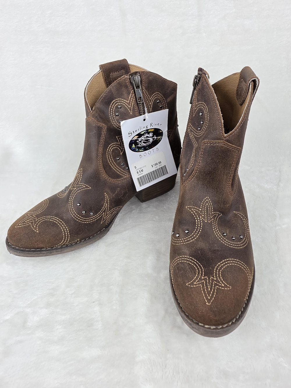 Sterling River SR6008 Womens 8.5M Brown Suede Stud Ankle Boots NWT Mexico